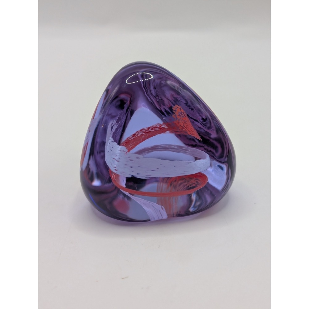 Caithness‎ Scotland Pebble Art Glass Paperweight Purple Red White Swirl Signed